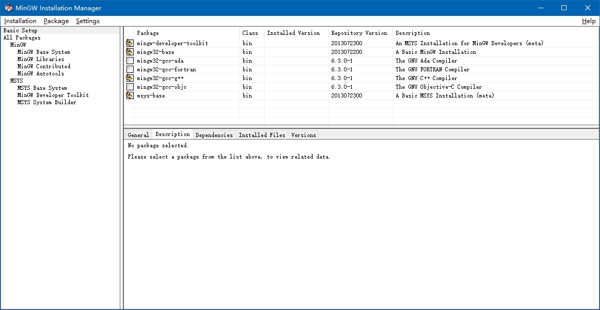 MinGW Installation Manager